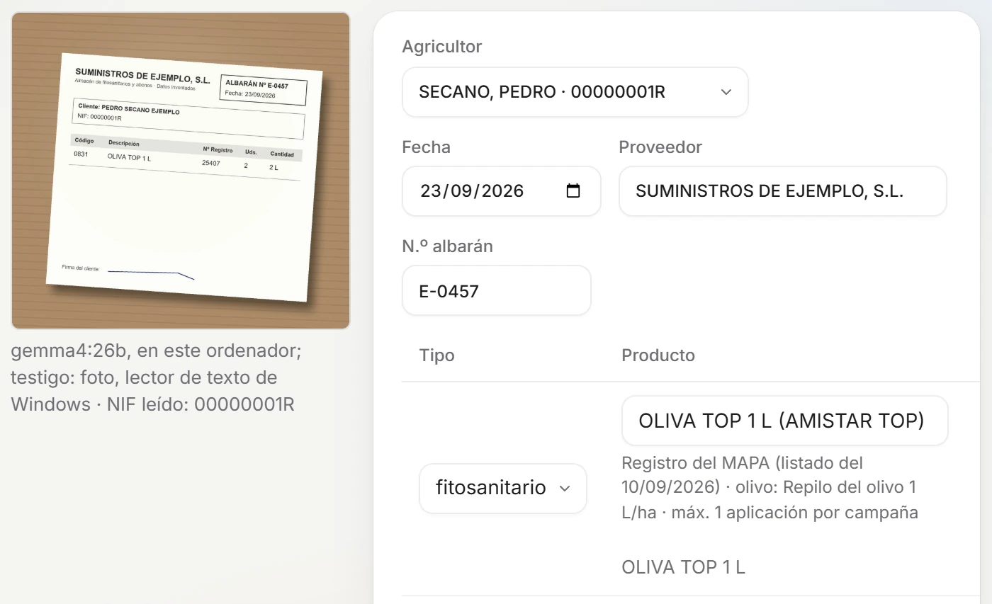 La foto de un albarán de otro proveedor y, al lado, lo que ha leído la inteligencia artificial